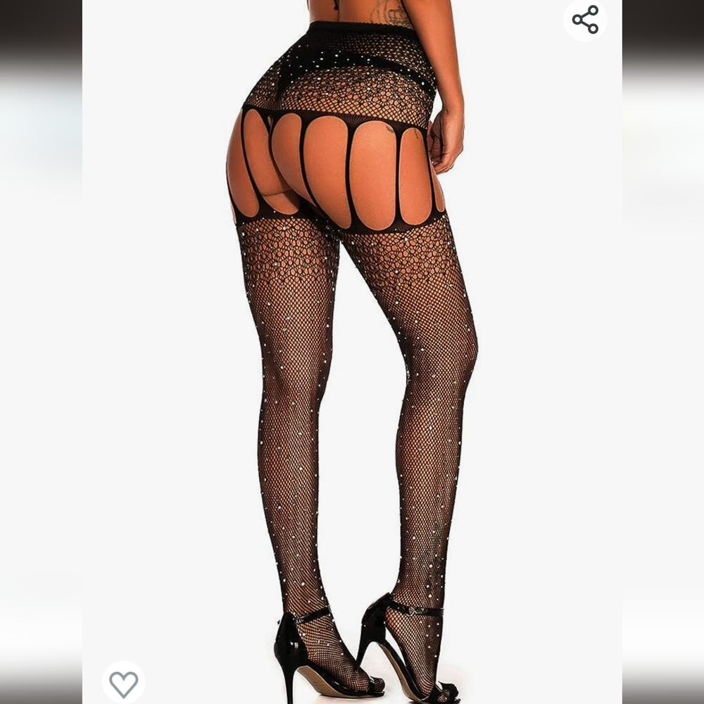 New! Rhinestone Cutout Fishnet Stockings - Picture 4 of 7